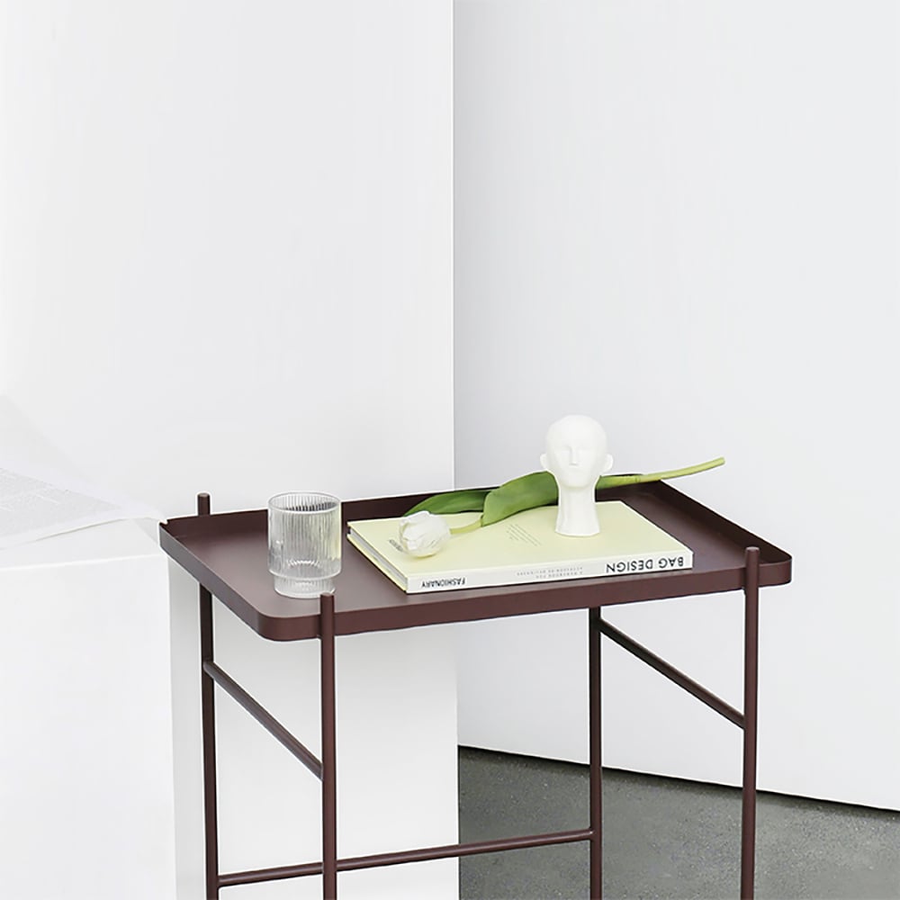 Purple End Table with Tray Top Metal Frame Side Table window image