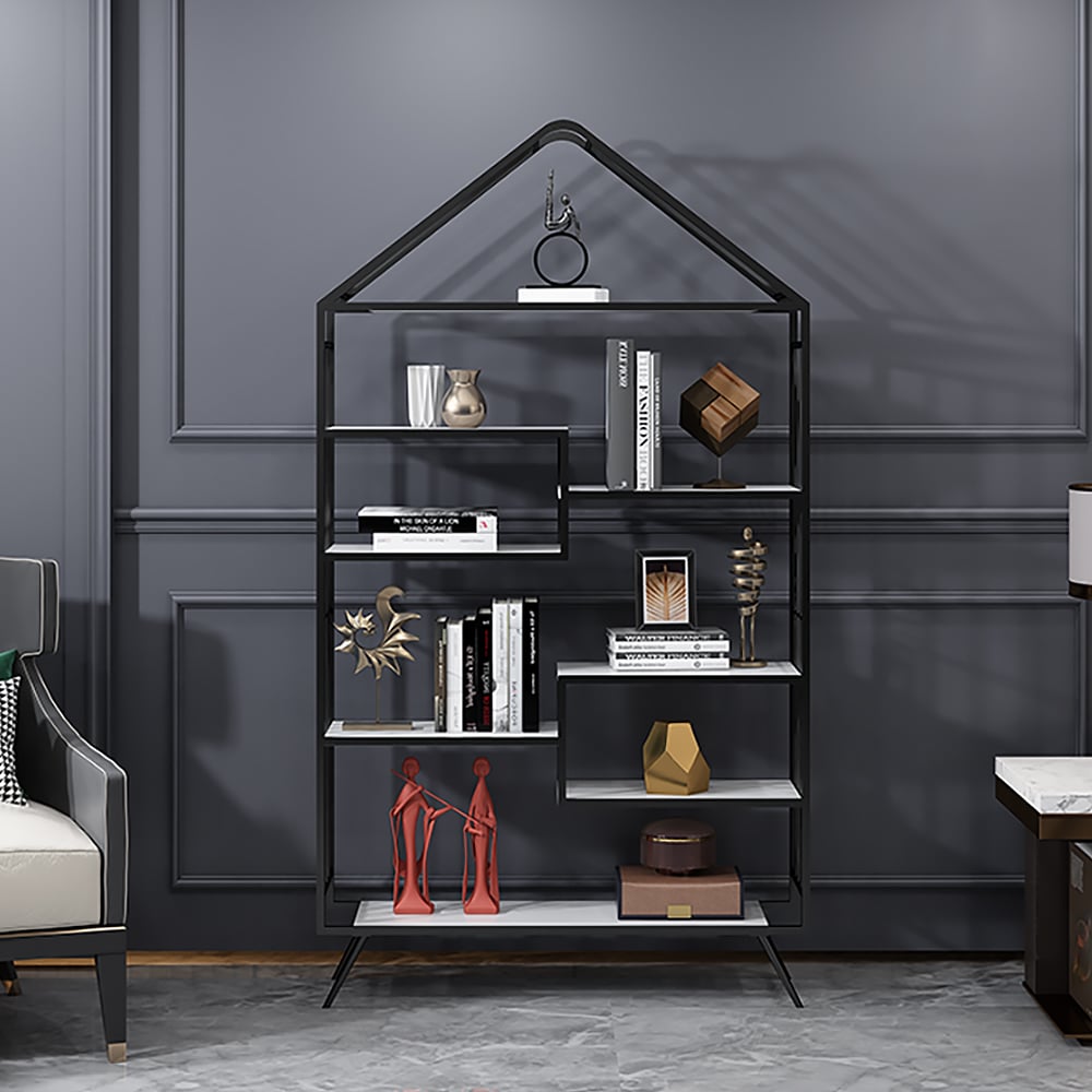 Modern Metal 8-Tier Shelf Etagere Bookshelf in Black window image