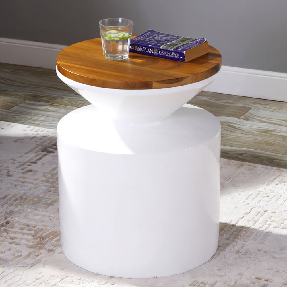 Modern White Round End Table with Wooden Top Side Table Style A window image