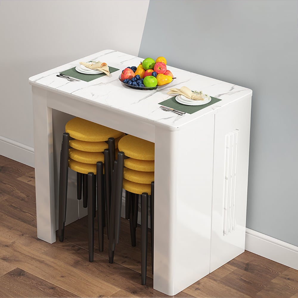 White Extendable 3-Leaf Dining Table Rectangular Sintered Stone window image