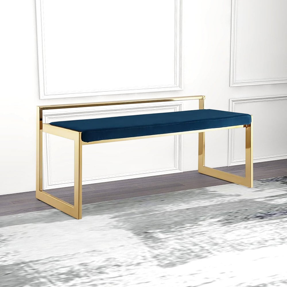 Modern Bench Velvet Upholstered Bench in Gold Finish window image