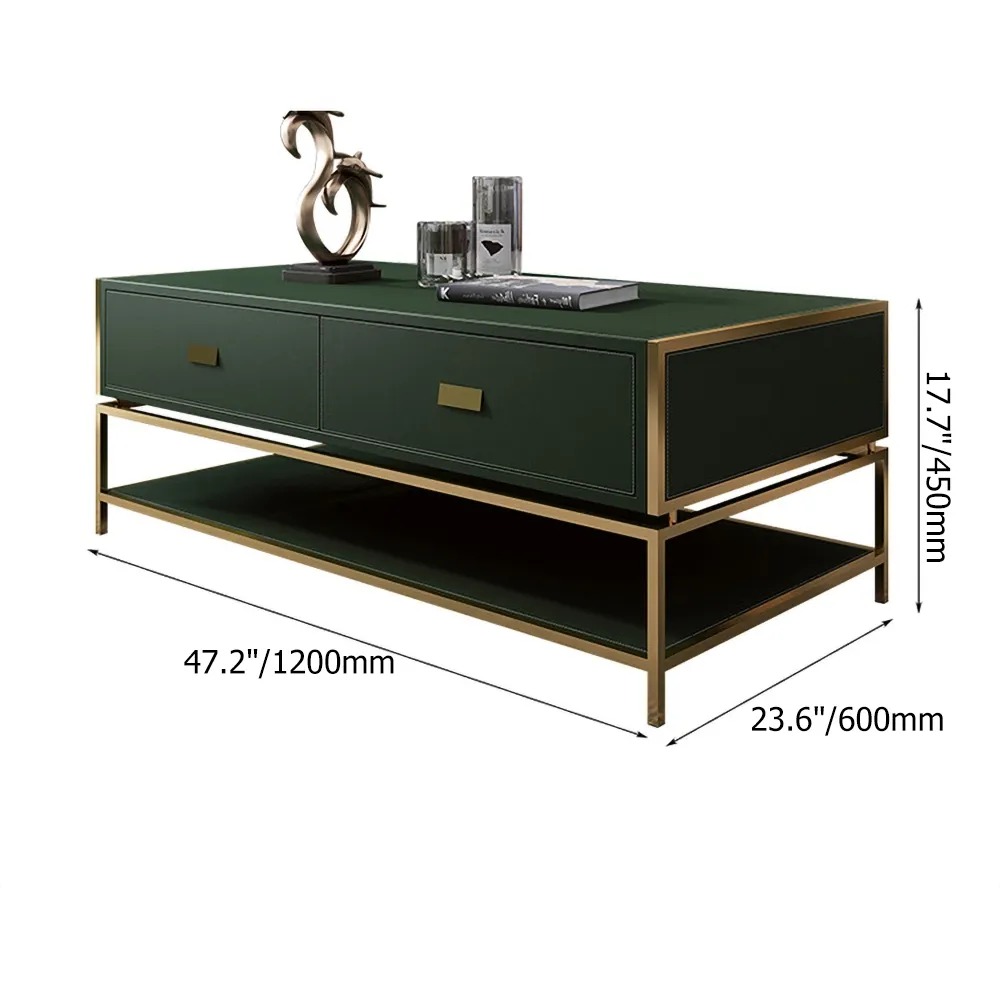 Modern Coffee Table with Drawers & Shelf Metal Frame window image