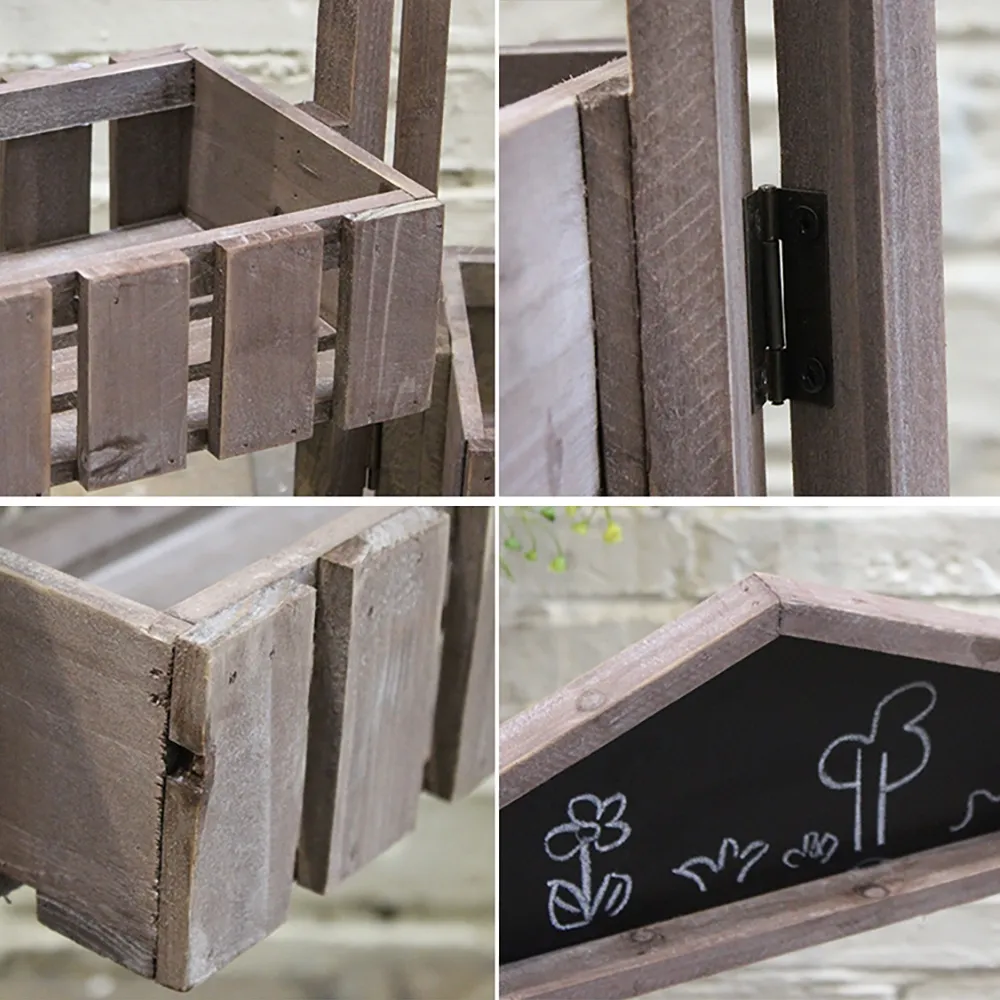 Rustic Wooden Foldable Garden Planter Stand with Blackboard window image