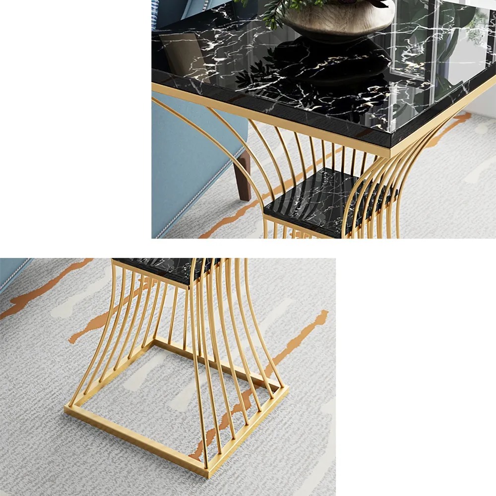 2-Tiered White Side Table with Storage with Marble Top Metal Frame window image