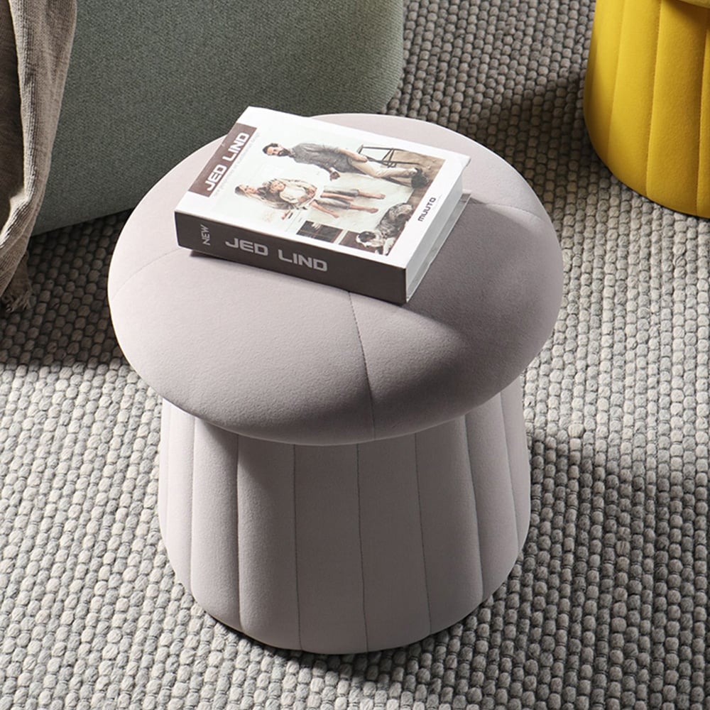 Grey Tufted Pouf Ottoman Upholstered Velvet Ottoman Footrest Stool window image