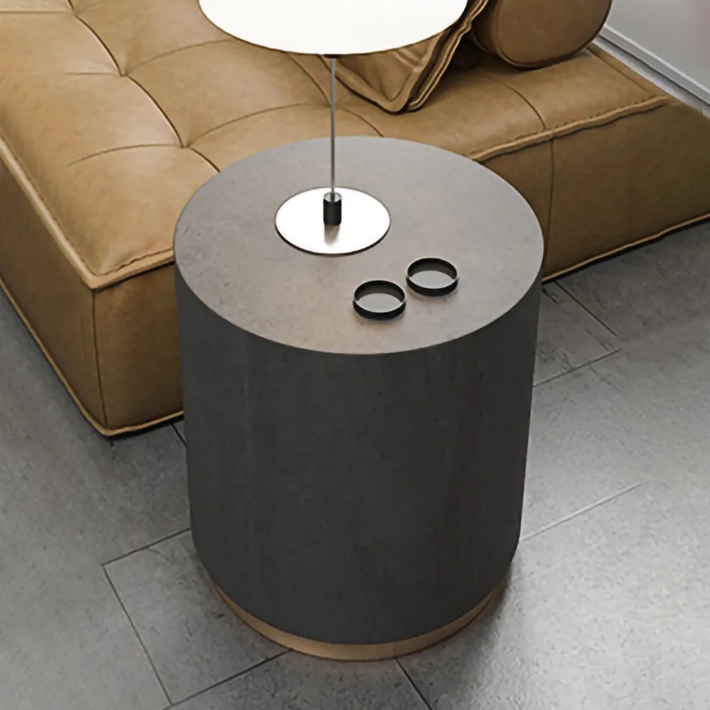 Deep Gray Side Table Round Cement End Table for Living Room window image