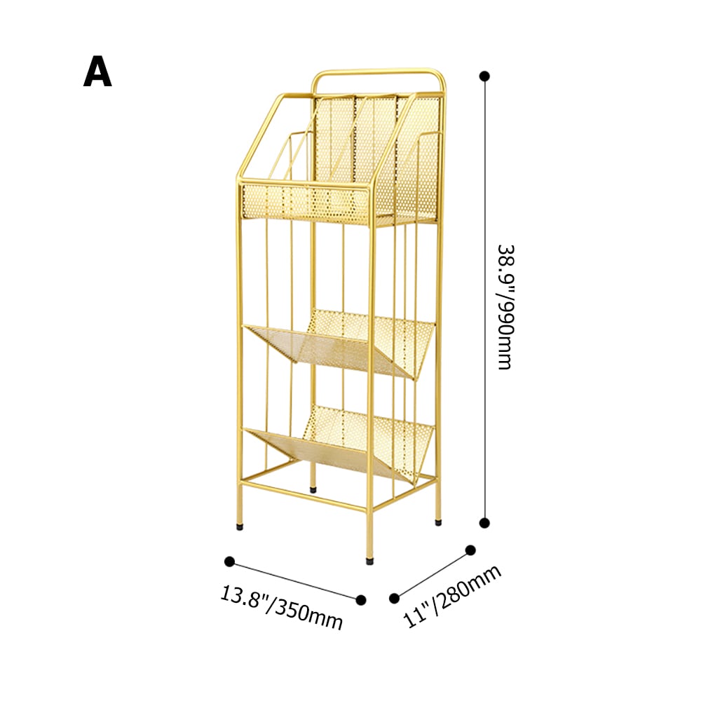 Librería con estantería rectangular moderna de 3 niveles dorada de 990 mm Imagen de ventana