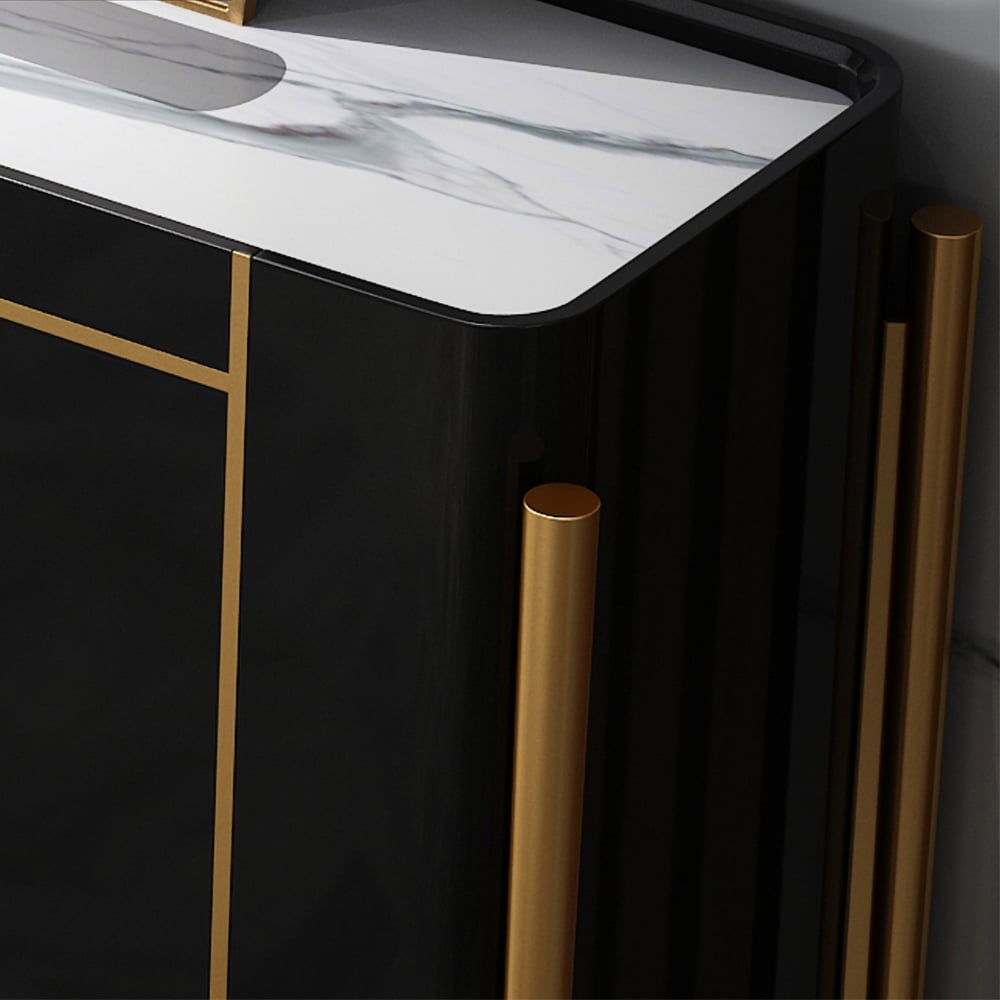 Modern White and Black Sideboard Cabinet with Drawers & Faux Marble Top Gold Legs window image