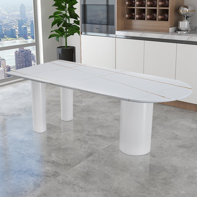 63" White Dining Table with Sintered Stone Top & Metal Frame window image