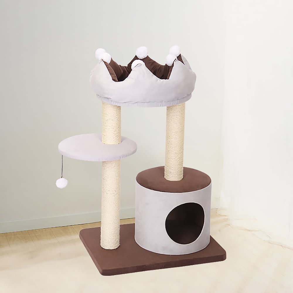 900mm Crown Cat Tree with Cat Bed and Perch in Grey Scratch Post & Teasing Toy window image