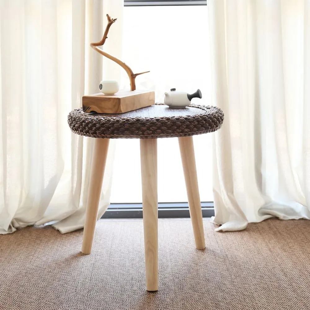 Rustic Walnut Round Side Table Wooden window image