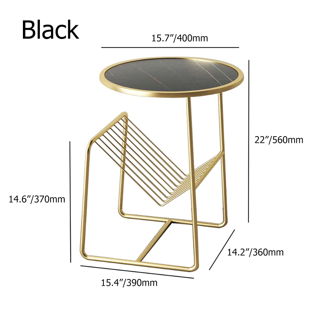 Black Modern End Table with Storage Sintered Stone Top & Metal Frame window image