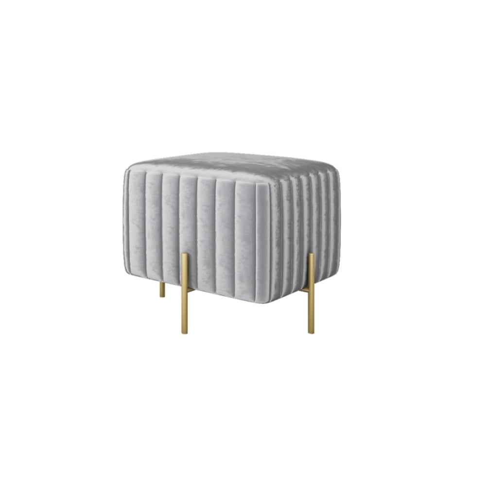 Contemporary Square Pouf Ottoman Velvet Upholstered Ottoman Footrest in Gray window image