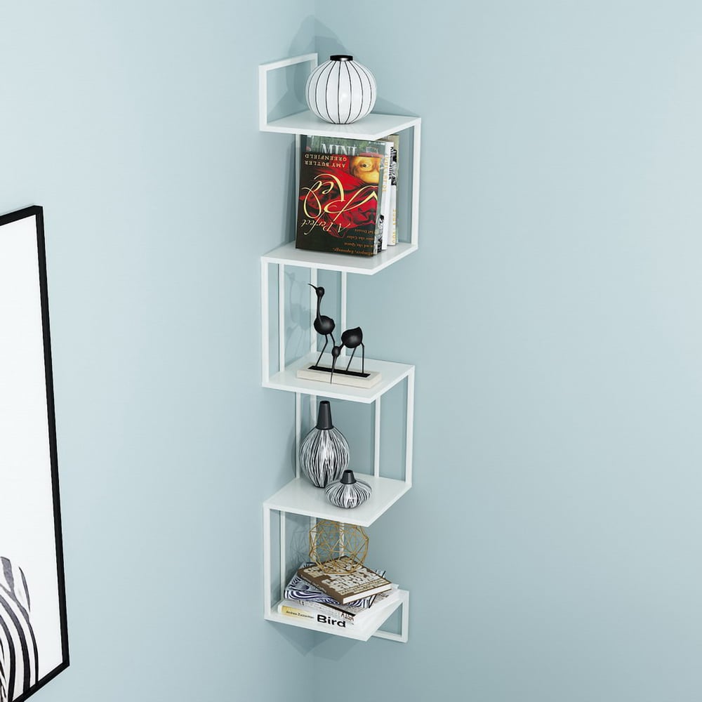 Floating Wall-Hung Bookshelf 5-Tier Storage Bookcase Office-White window image