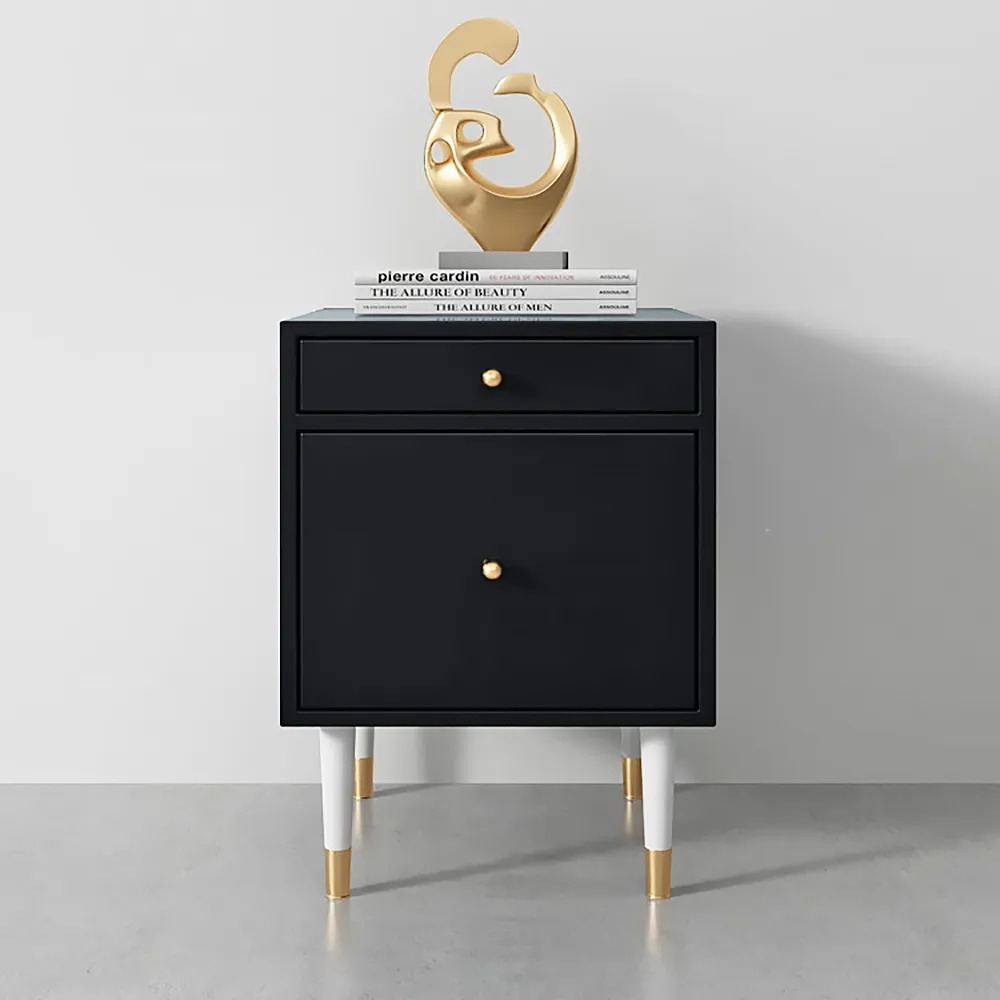 Black Modern Bedroom Nightstand 2-Drawer Bedside Table window image