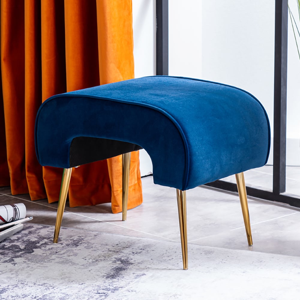 Blue Ottoman Upholstered Velvet Rectangular Ottoman Footrest Stool window image