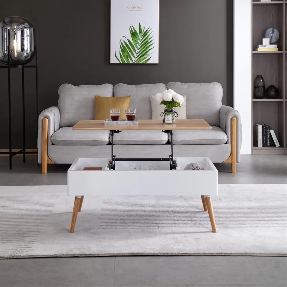 Table Basse Moderne avec Rangement Naturel image de fenêtre