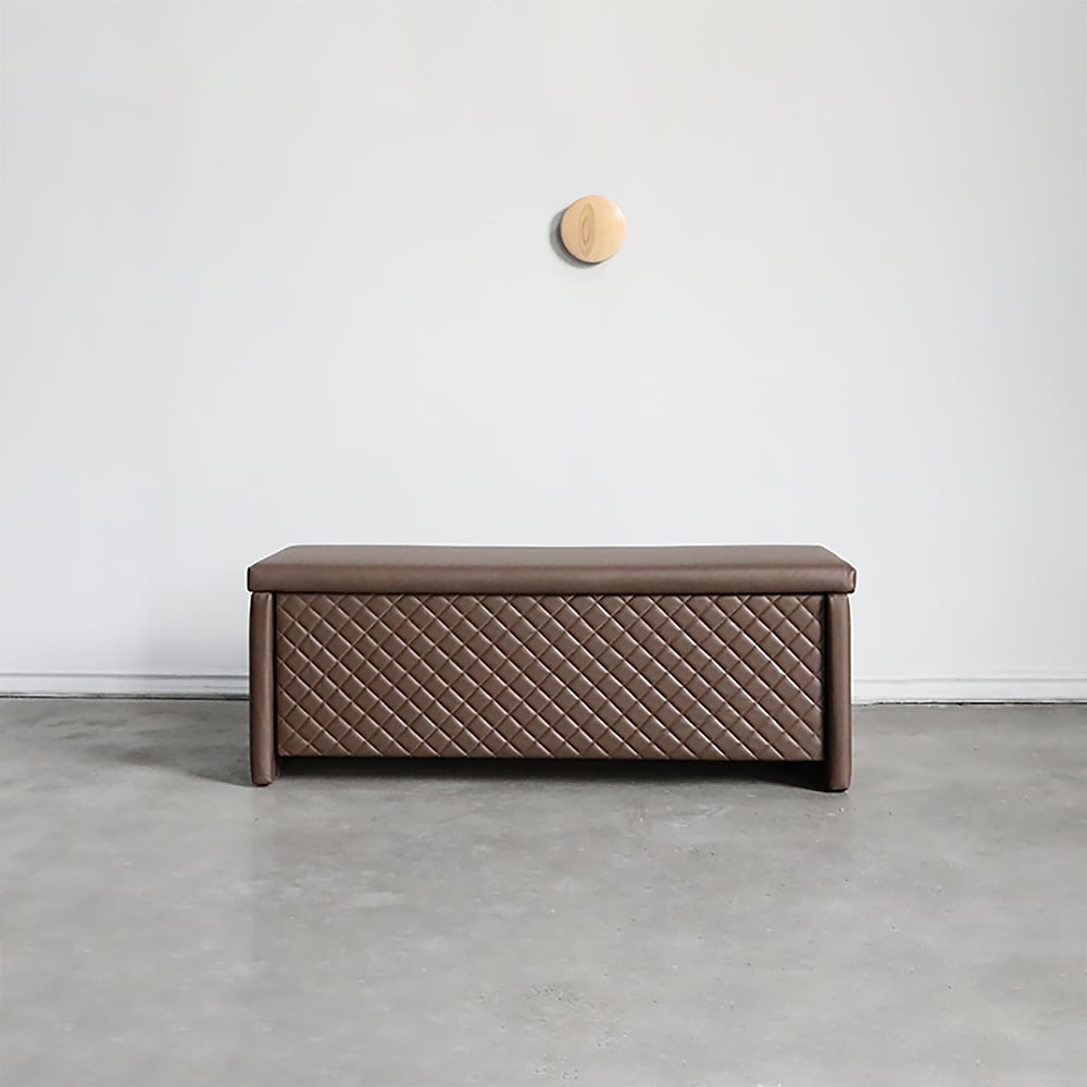 Coffee Leather Upholstered Liftable Entryway Bench with Storage Ottoman One Drawer window image