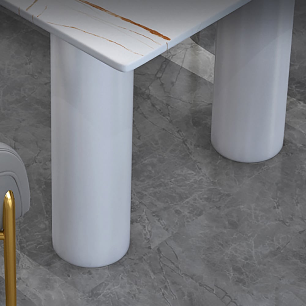 63" White Dining Table with Sintered Stone Top & Metal Frame window image