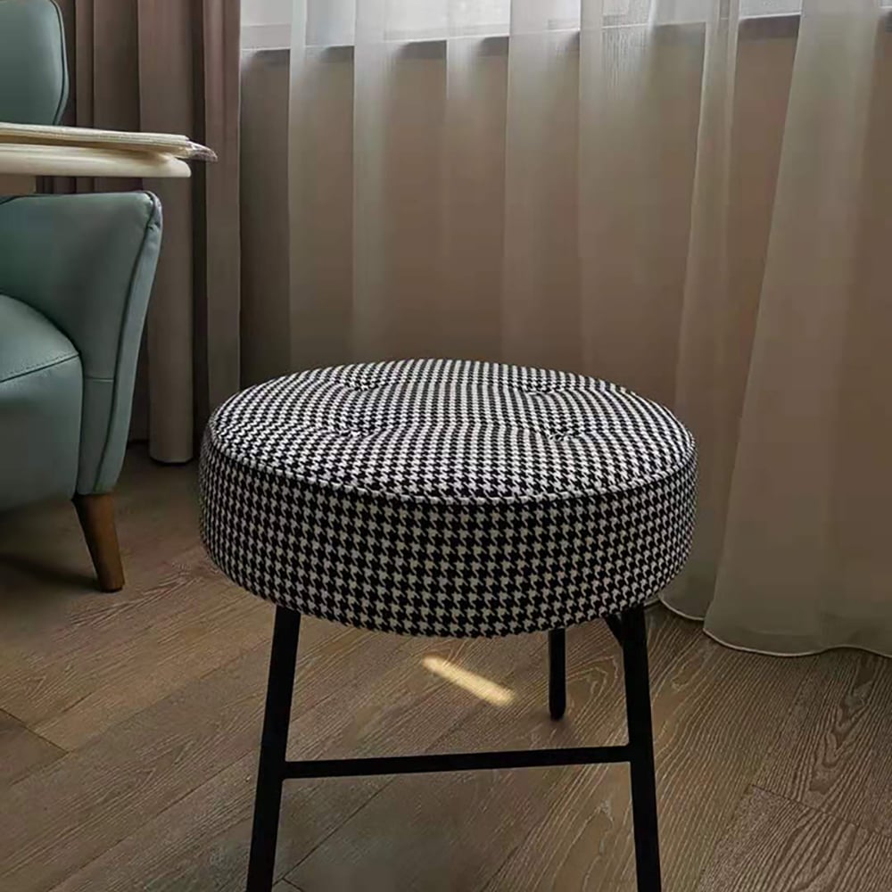 Tabouret rond pied-de-poule rembourré en lin repose-pieds de maquillage tabouret Ottoman image de fenêtre