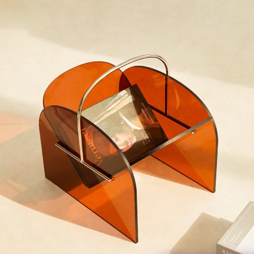 Modern Unique End Table Magazine Rack in Orange window image