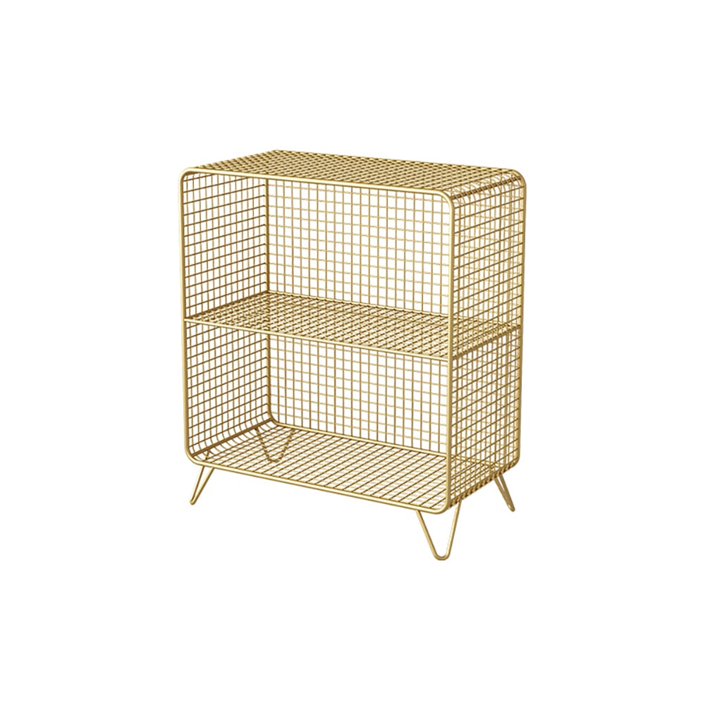 Étagère étagère standard en maille métallique dorée à 2 niveaux image de fenêtre
