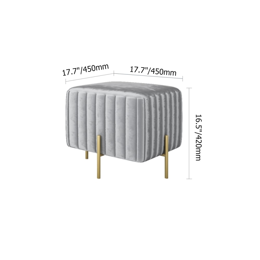 Contemporary Square Pouf Ottoman Velvet Upholstered Ottoman Footrest in Gray weights dimensions image