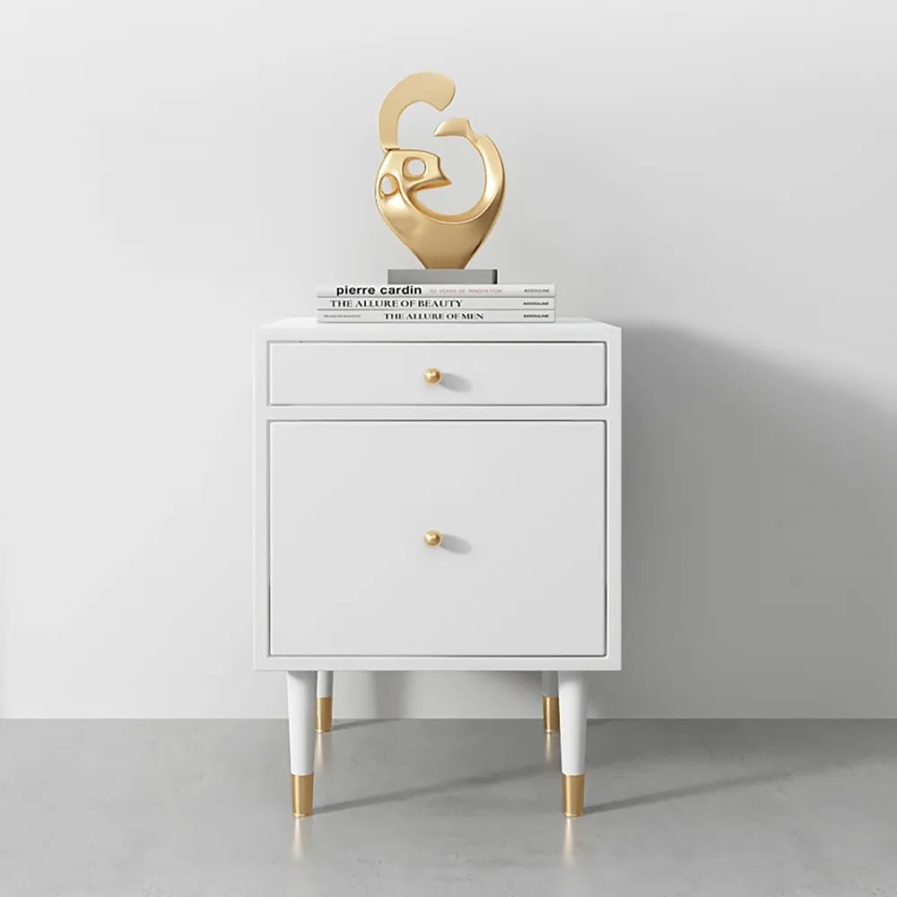 White Modern Bedroom Nightstand 2-Drawer Bedside Table window image