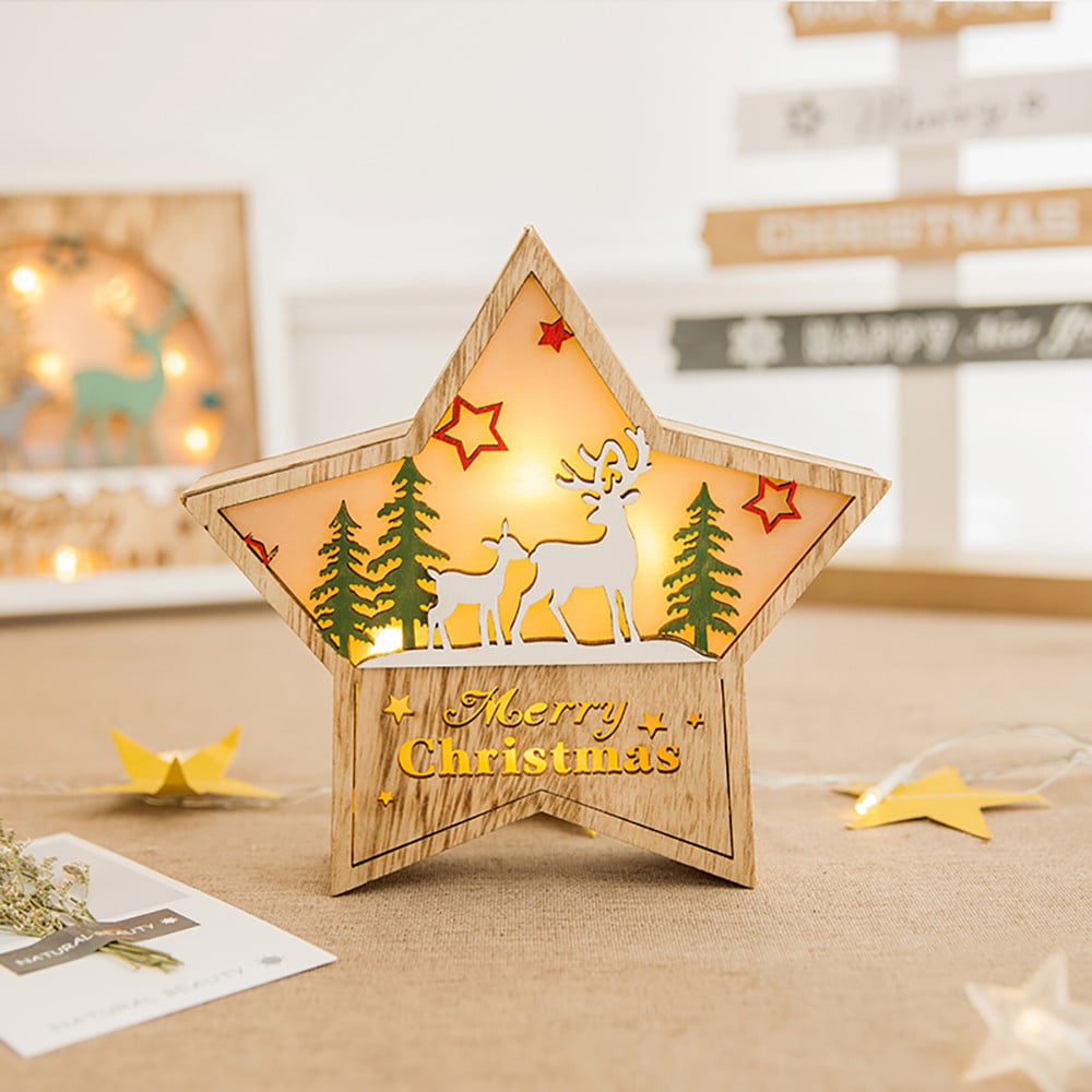 Christmas Decoration Table Lamp Wood Battery Operated LED Desktop Lamp Set of 2 B window image