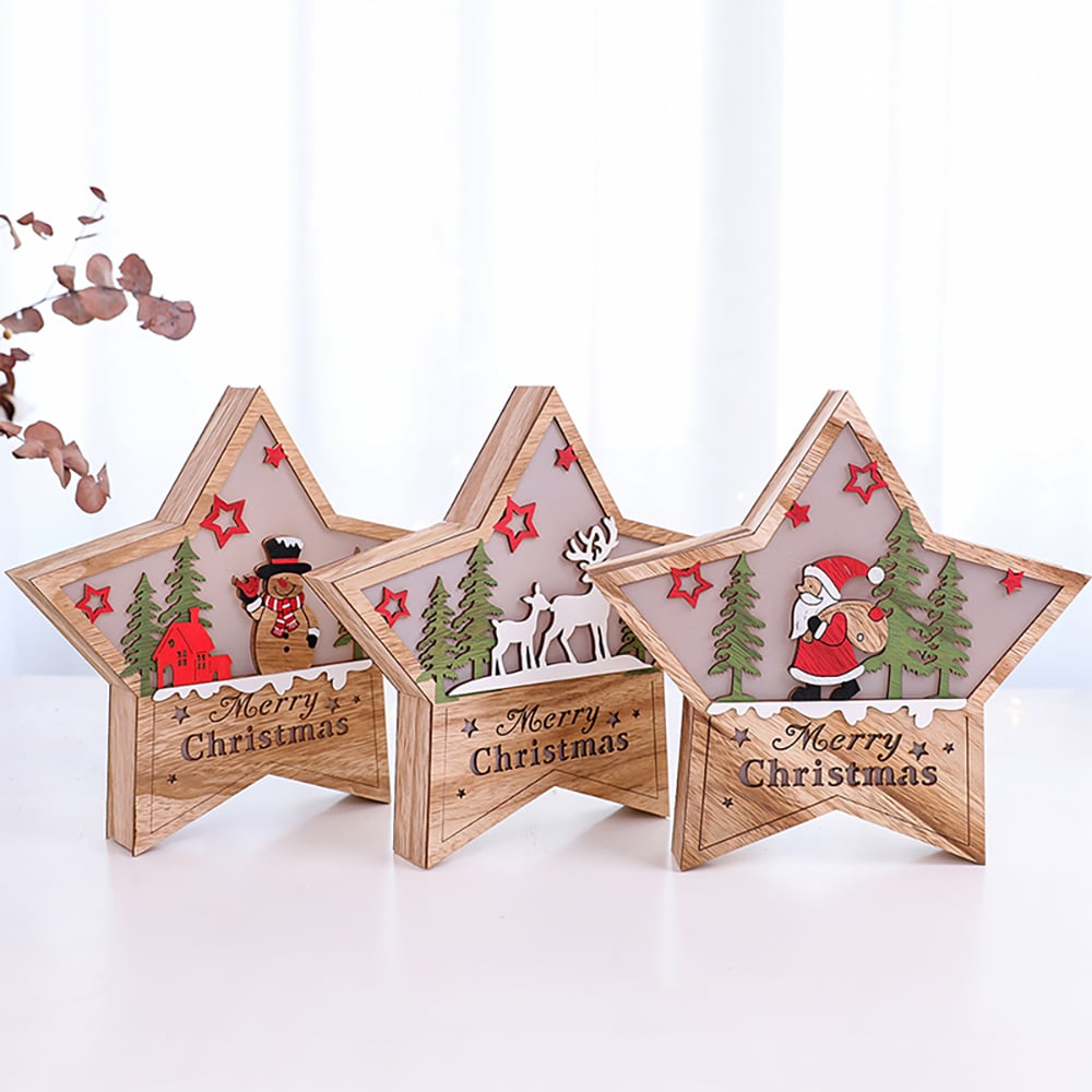 Christmas Decoration Table Lamp Wood Battery Operated LED Desktop Lamp Set of 2 C window image