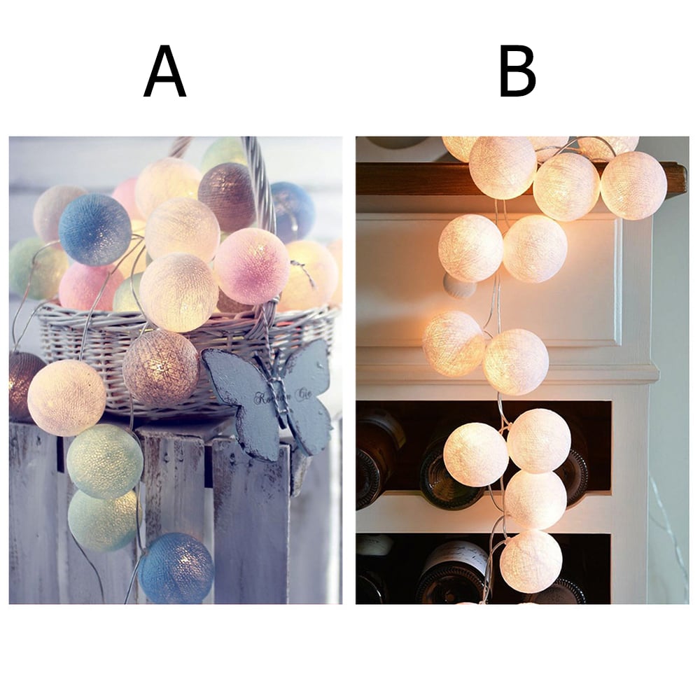 Handmade Colorful Decoration Bulbs Cotton Ball String LED Small Lanterns Flashing Lights Room String Lights window image