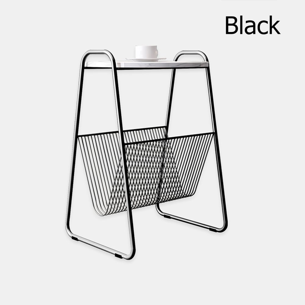 Black Modern & Contemporary Side Table with Storage White Marble Top & Gold Metal Frame window image