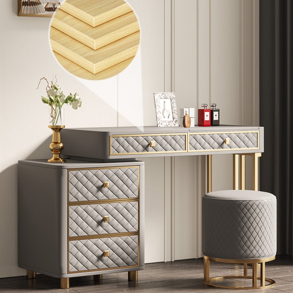 Grey Makeup Vanity Set Flip Top Dressing Table with Cabinet window image