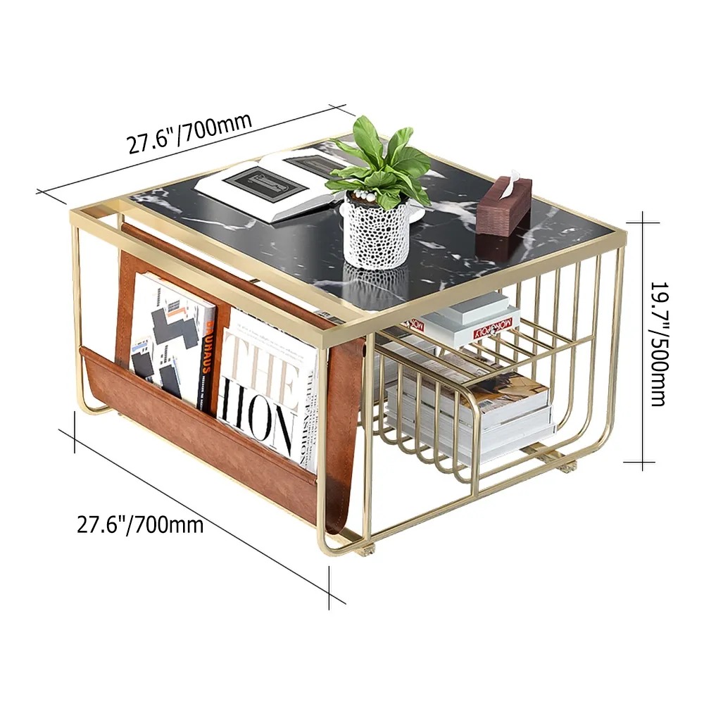 Modern Coffee Table with Shelves & Storage Marble Top White window image