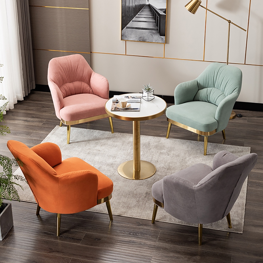 Blue Modern Accent Chair Tufted Velvet Upholstered Metal in Gold window image