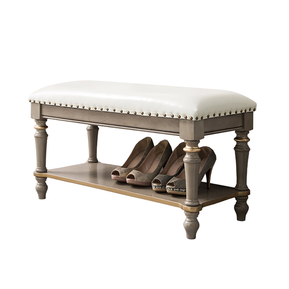 900mm Cushioned Bench White Upholstered Bench with Storage window image