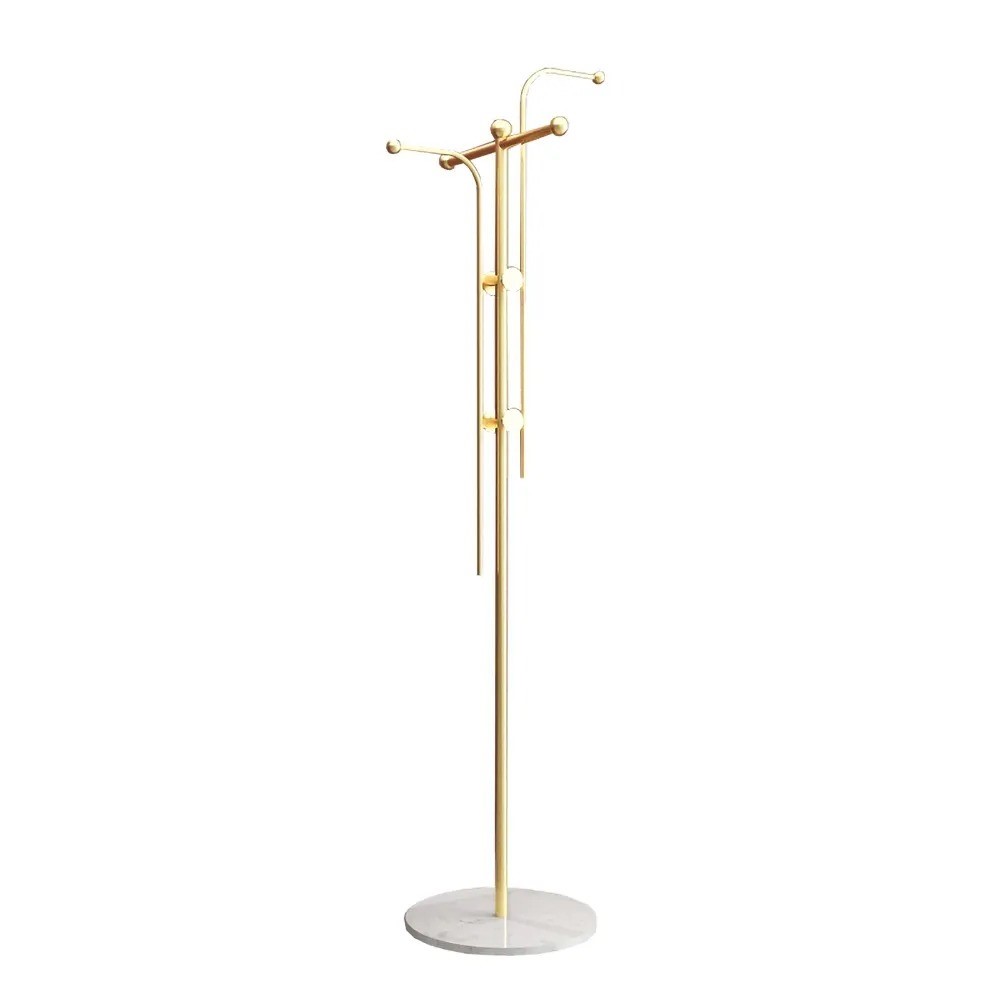 66.9"H Geometric Standing Coat Rack with Faux Marble Base Clothing Rack Nordic Metal Hall Tree Artistic Gold window image