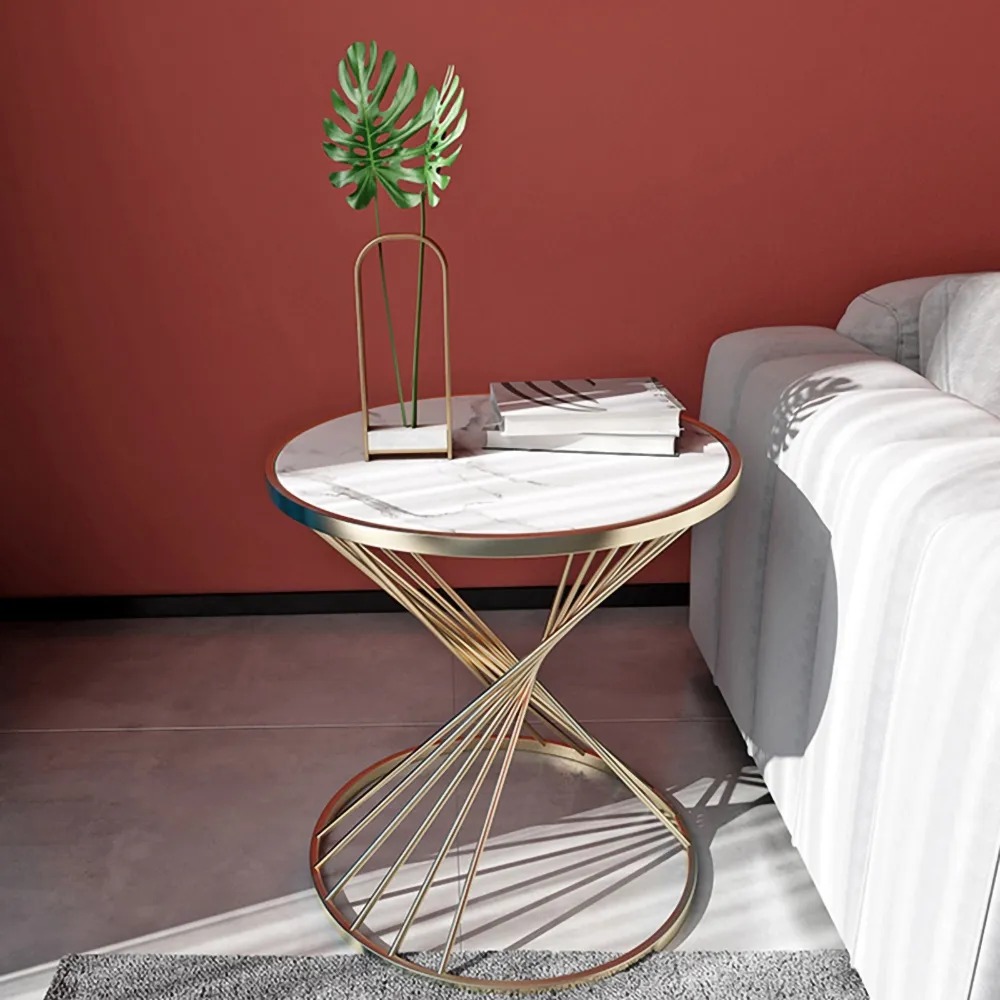 Modern White End Table with Marble Top Side Table window image