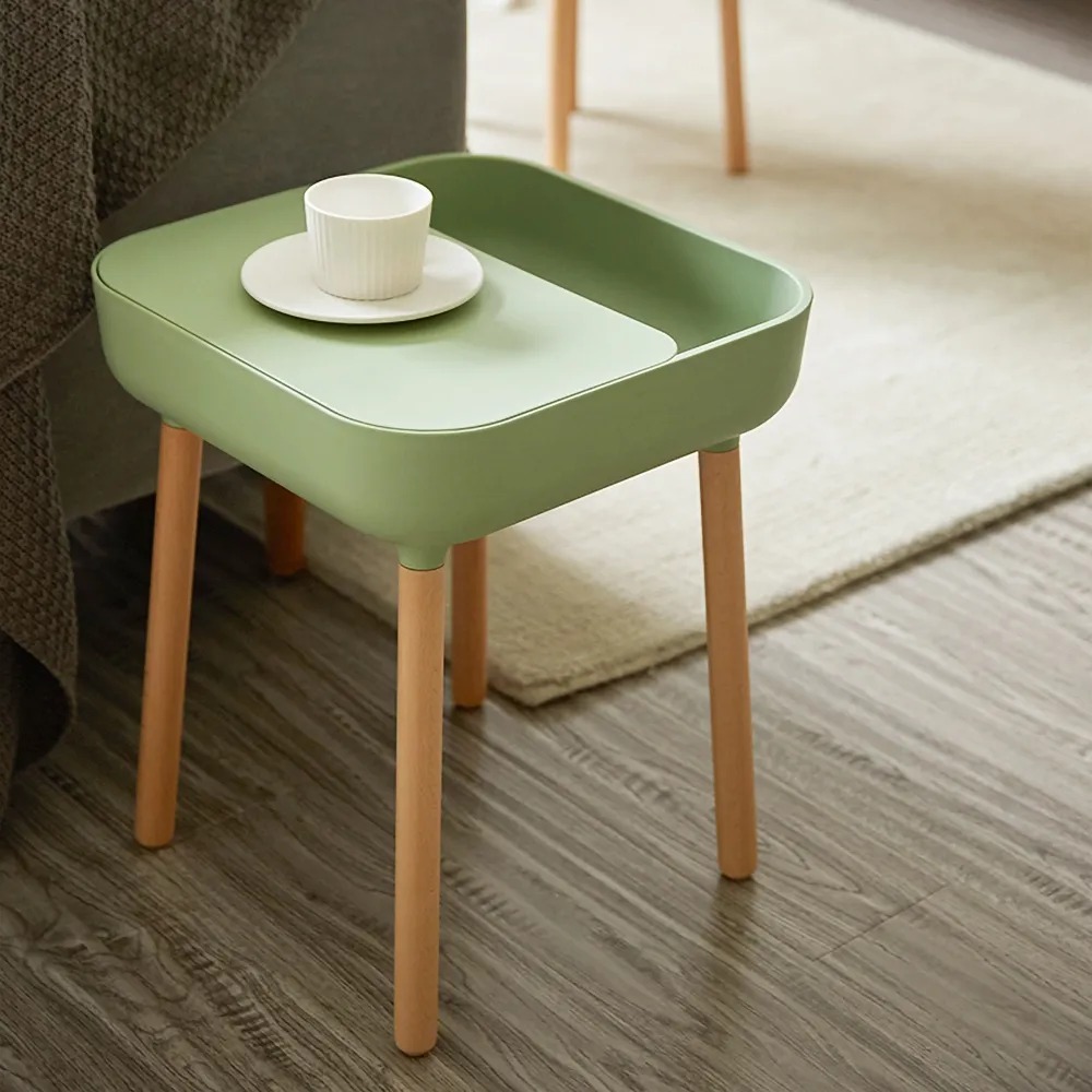 Set of 2 Green Side Table with Storage Wood Modern End Table window image