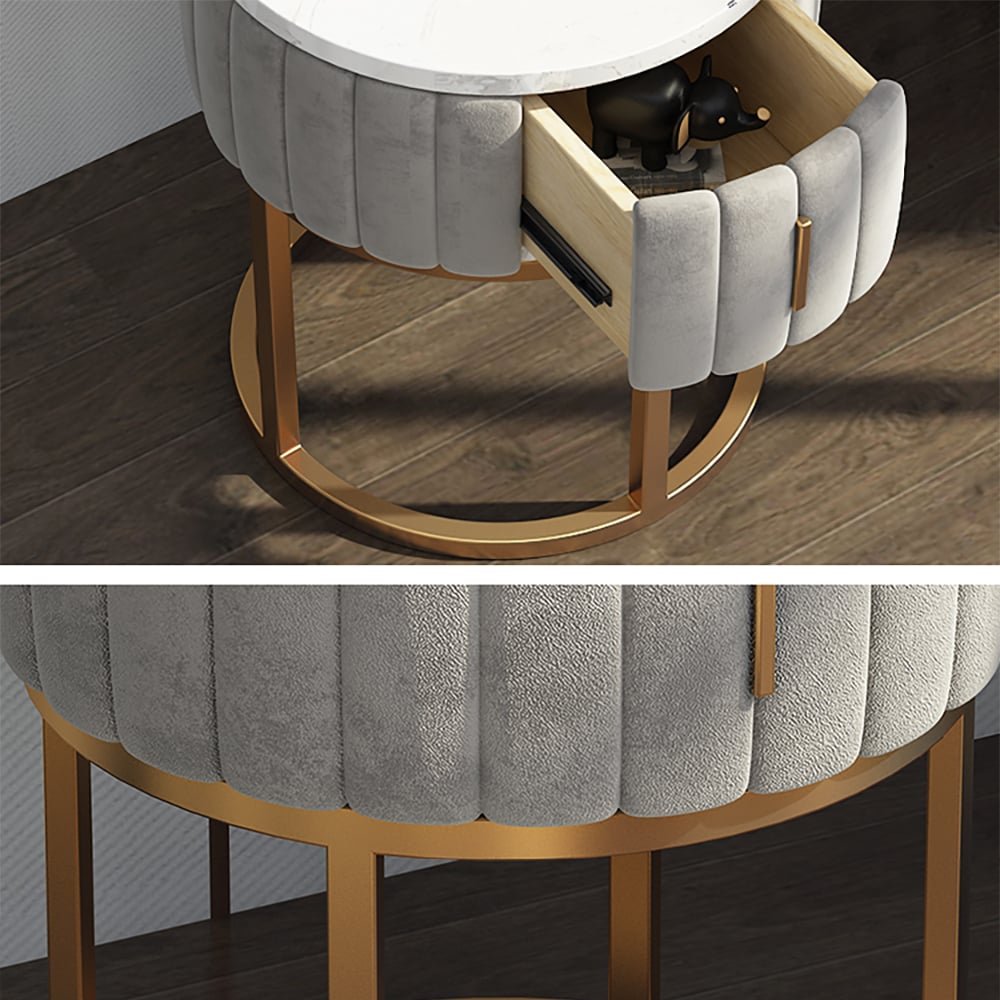 Grey Marble End Table with Drawers Marble Frame Round Side Table window image