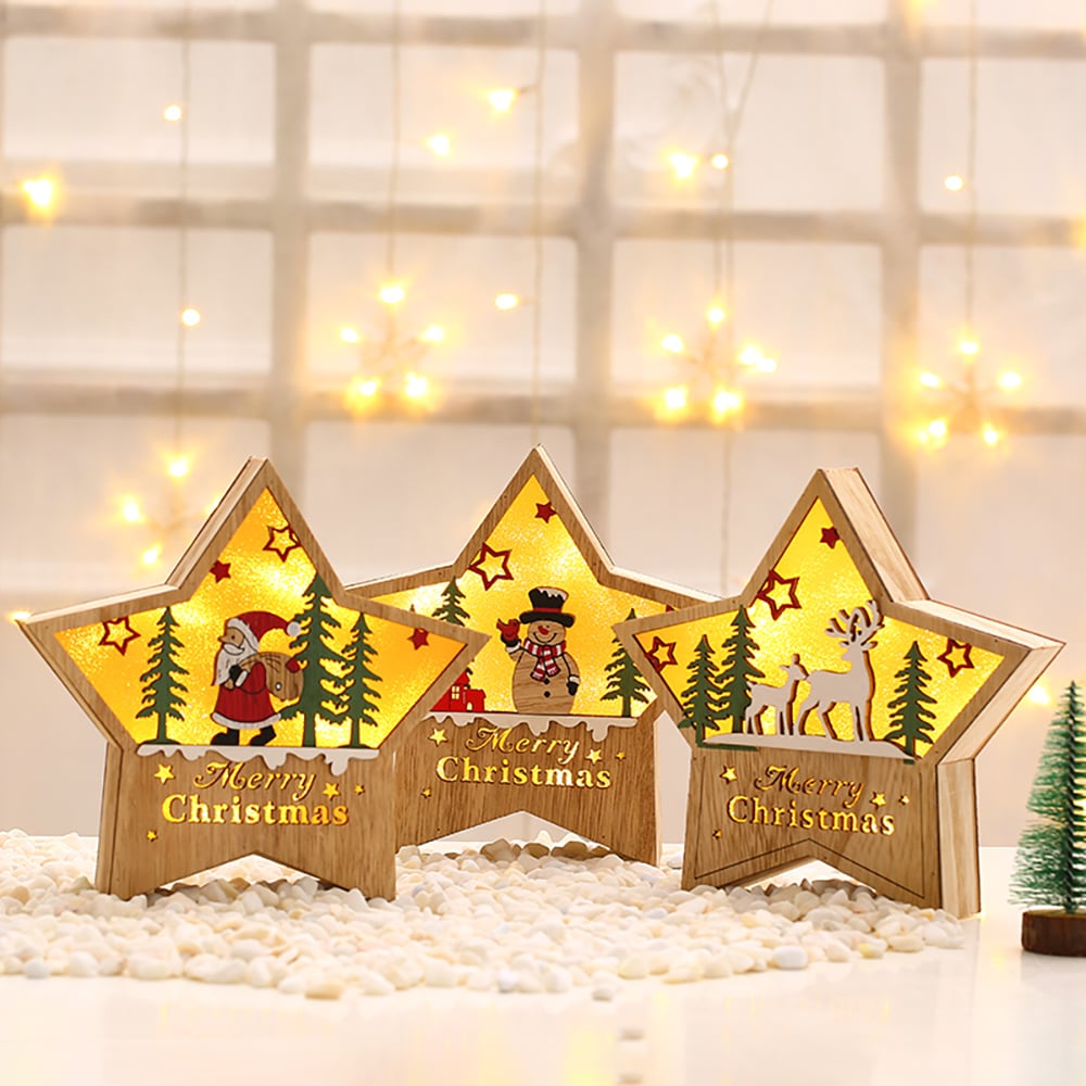 Christmas Decoration Table Lamp Wood Battery Operated LED Desktop Lamp Set of 2 C window image