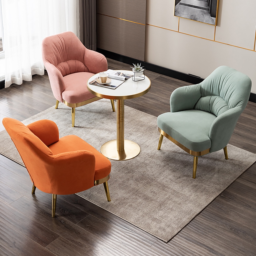 Blue Modern Accent Chair Tufted Velvet Upholstered Metal in Gold window image