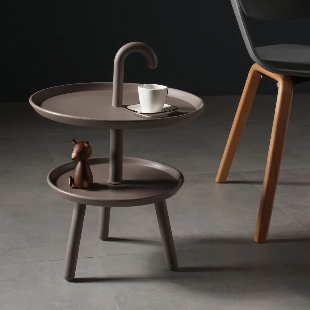 Grey Round Side Table PP Plastic with 2-Shelf End Table window image