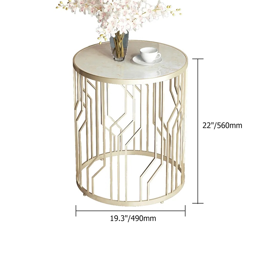 Black End Table with Marble Top Side Table Metal Frame window image