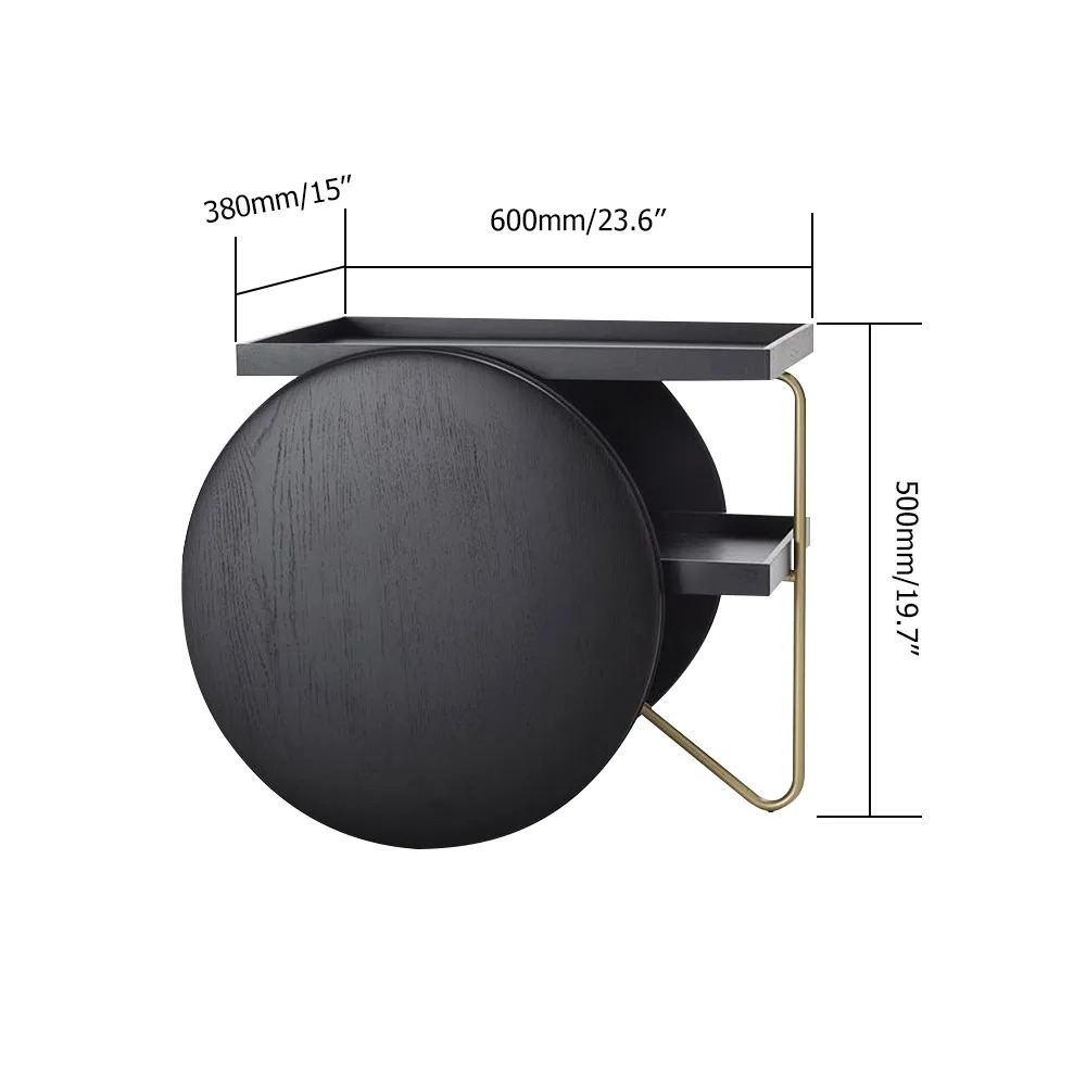 Natural Rectangle Side Table Pine Wood with Storage End Table Metal in Black window image