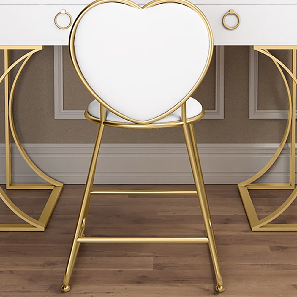 Moderne witte make-upkaptafel met 2 lades met spiegel en kunstleren kruk Vensterafbeelding