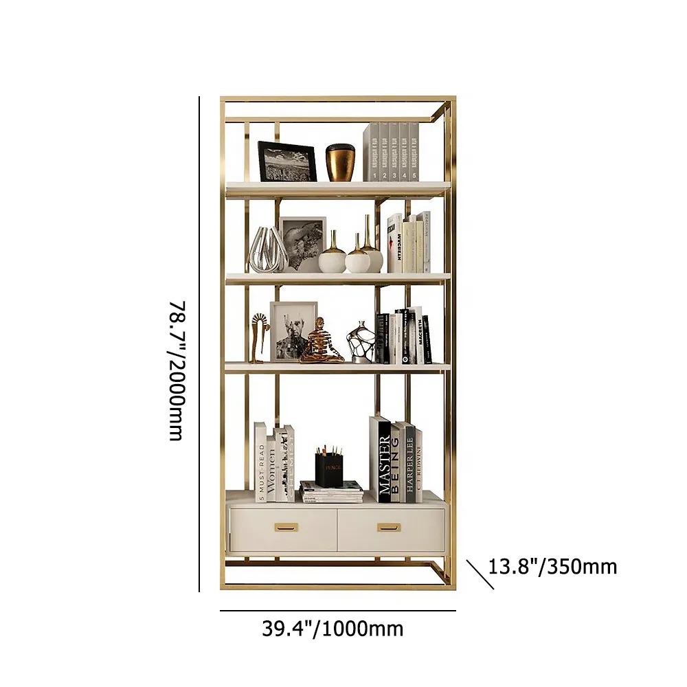 Modern Etagere Bookshelf Freestanding in Golden Metal window image
