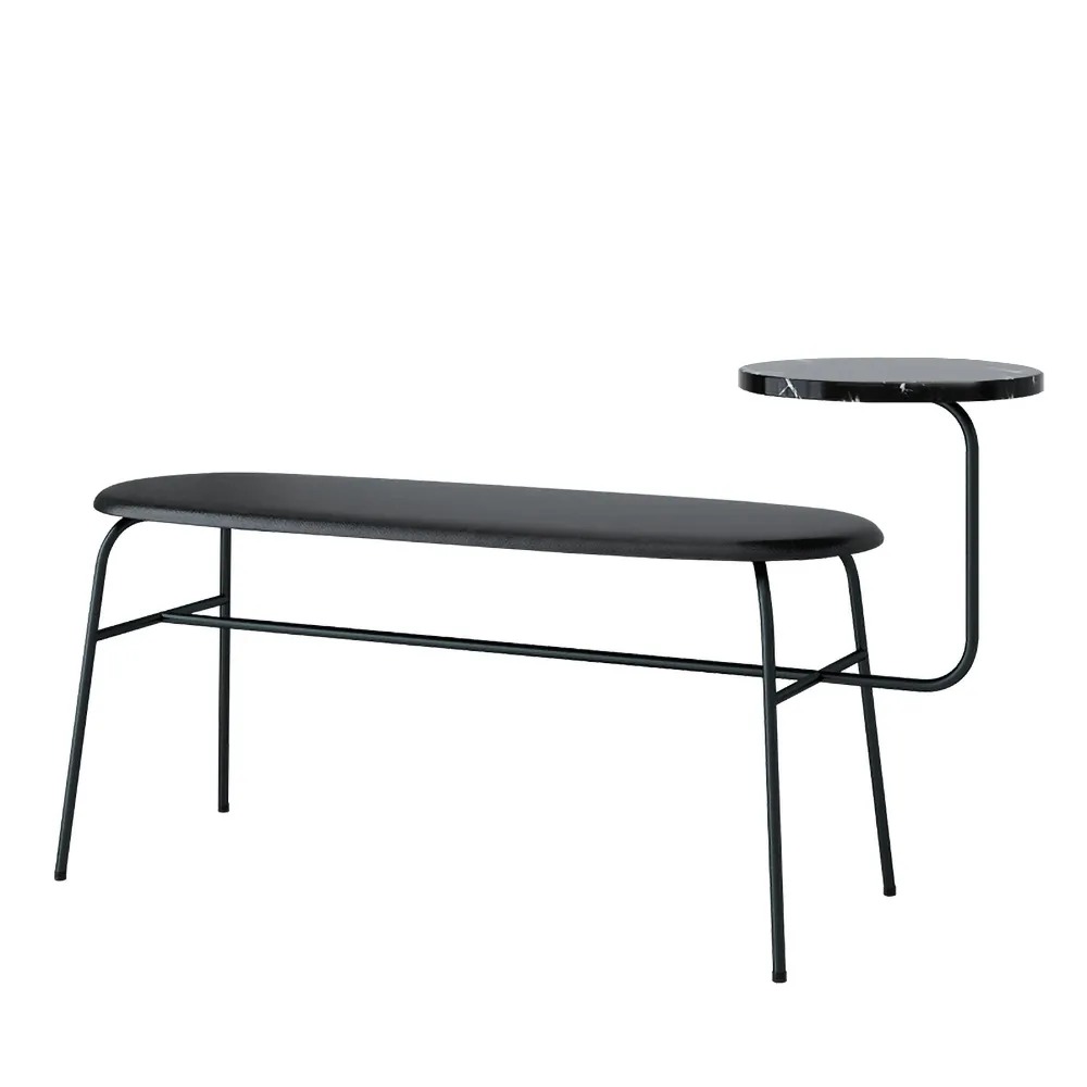Modern Oval Shape Bench with Side Table Black PU Leather Upholstery window image