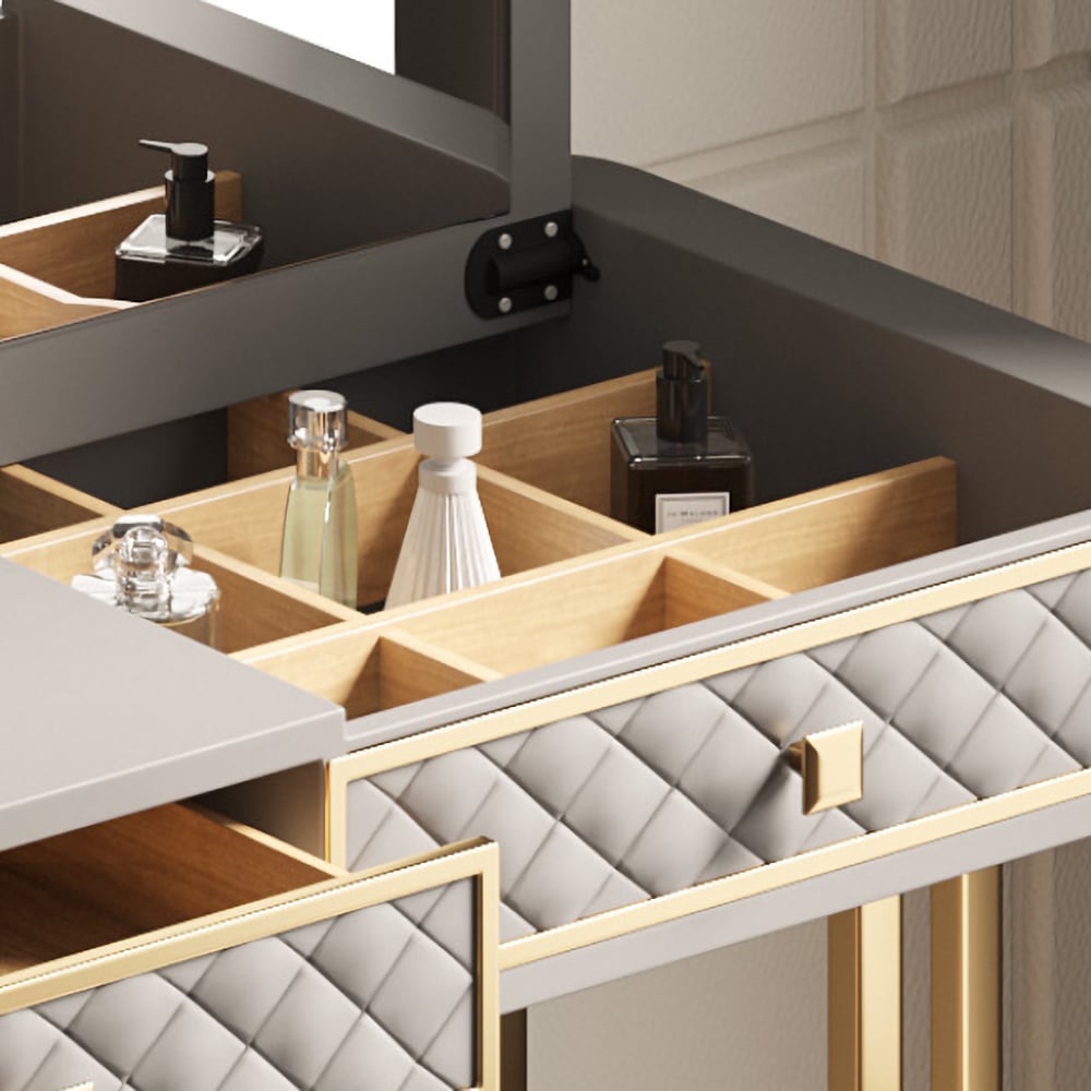 Grey Makeup Vanity Set Flip Top Dressing Table with Cabinet window image