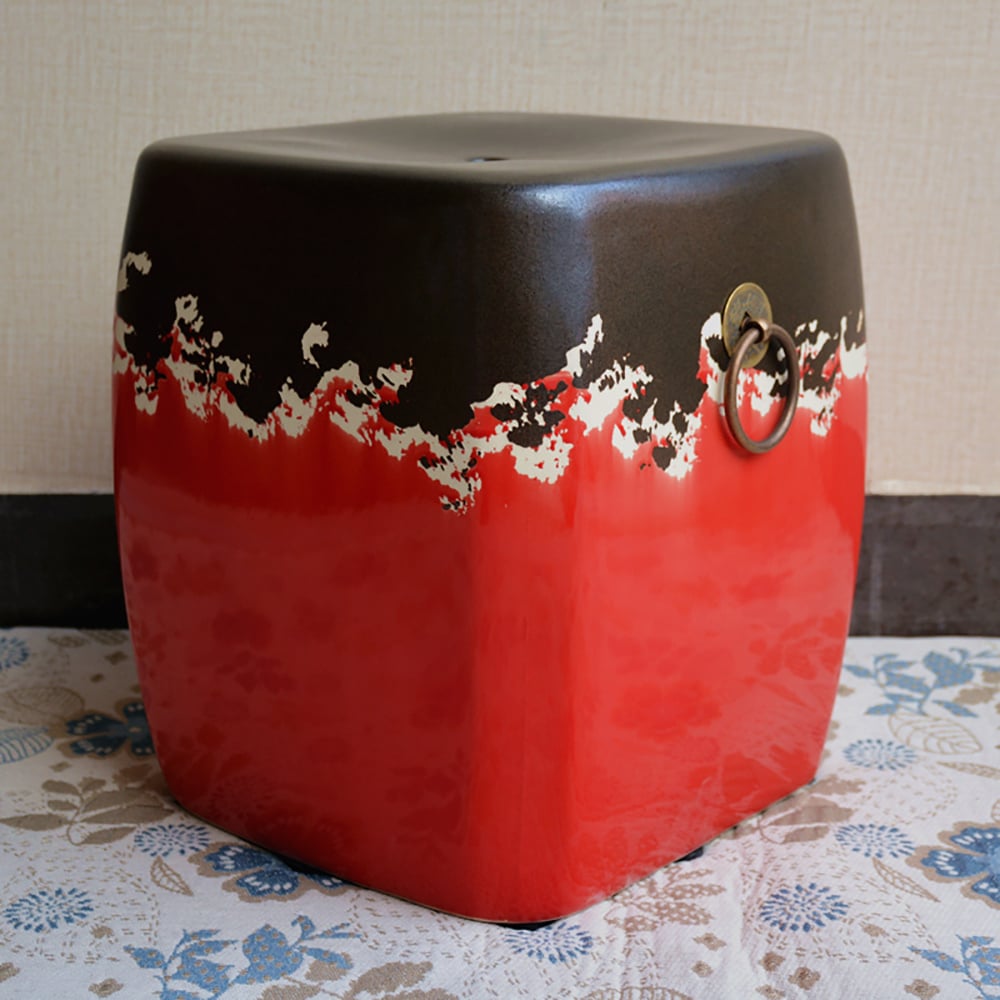 Ceramic Garden Stool Square Shape End Table Black & Red window image